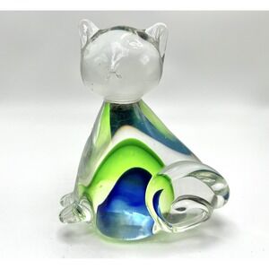 Pier 1 Large Blue and Green Glass Cat Sommerso with a Wonderful Curling Tail